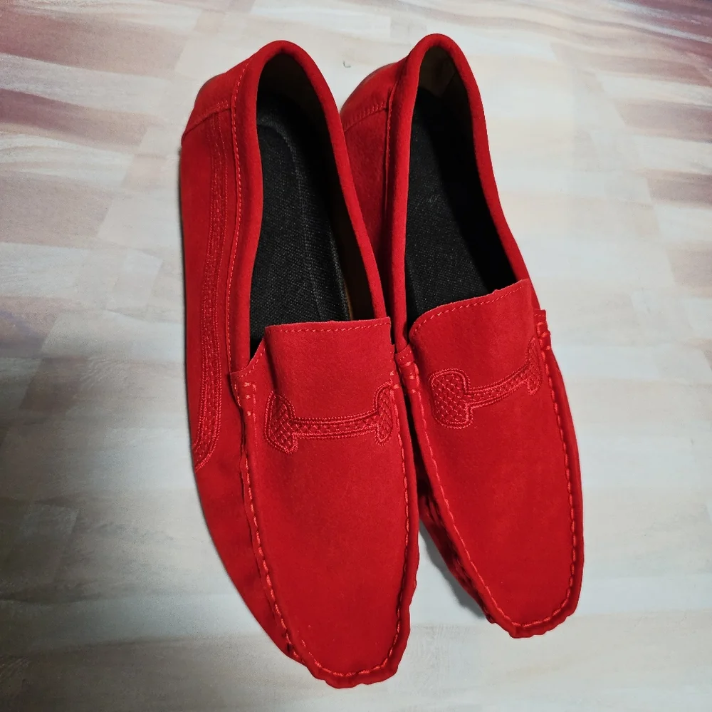 NEW MEN RED FLAT SLIP ON SHOES SIZE 10